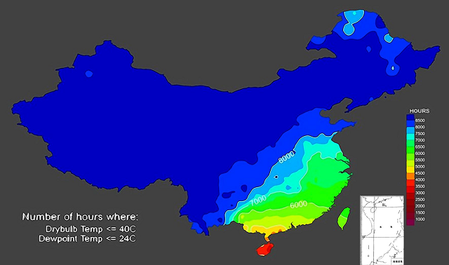 图4 中国自然冷却地图（A3 等级：干球温度≤40℃，露点温度≤24℃）.jpg