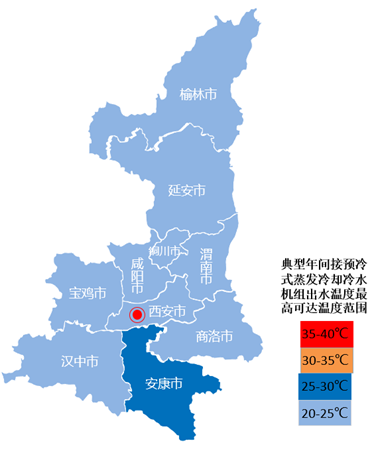 图16  陕西省典型年间接预冷式蒸发冷却冷水机组出水温度最高可达温度范围分区地图.jpg