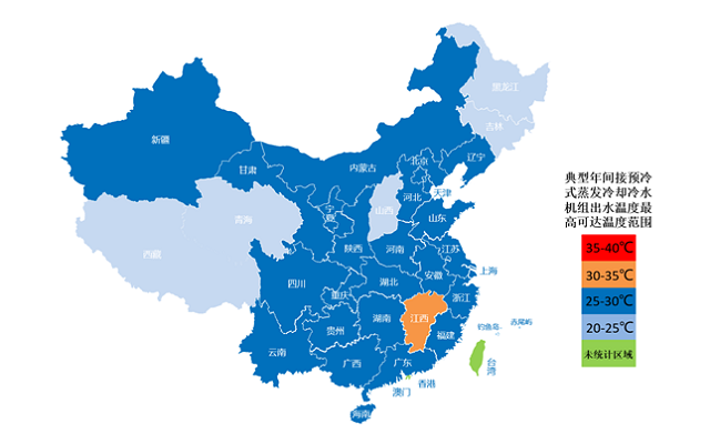 图18  全国典型年间接预冷式蒸发冷却冷水机组出水温度最高可达温度范围分区地图.jpg